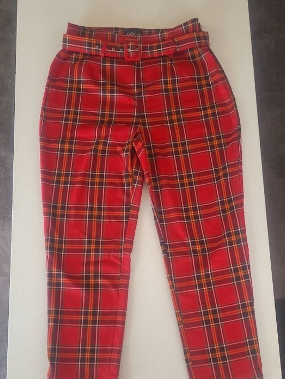 Collectif Red Plaid Pants with Belt